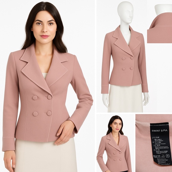 Giorgio Armani Black Lable Dusty Rose Double-Breasted Wool Blend Jacket Size 4 - Picture 6 of 9